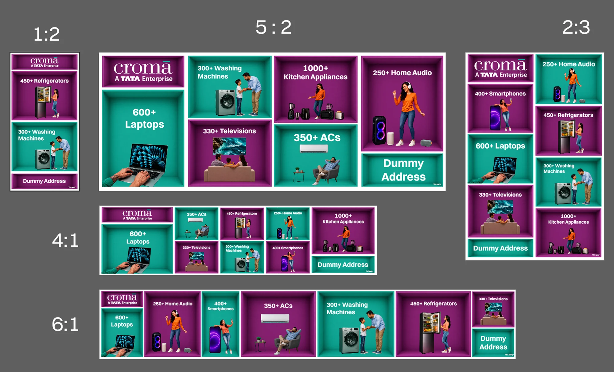 Design workspace — the same visual system across five ratios
